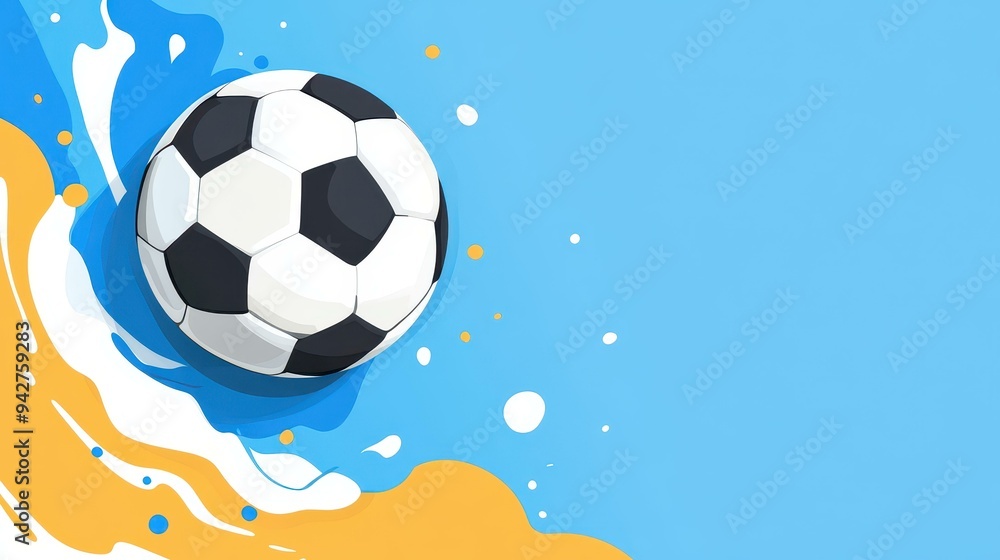 Naklejka premium A vibrant soccerthemed design featuring a large blue ball, perfect for sports enthusiasts and modern backgrounds.
