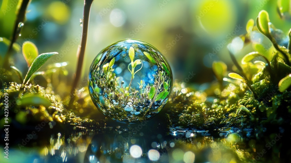 A Glass Sphere Reflecting a Miniature Forest Landscape A Glass Sphere Reflecting a Miniature Forest Landscape