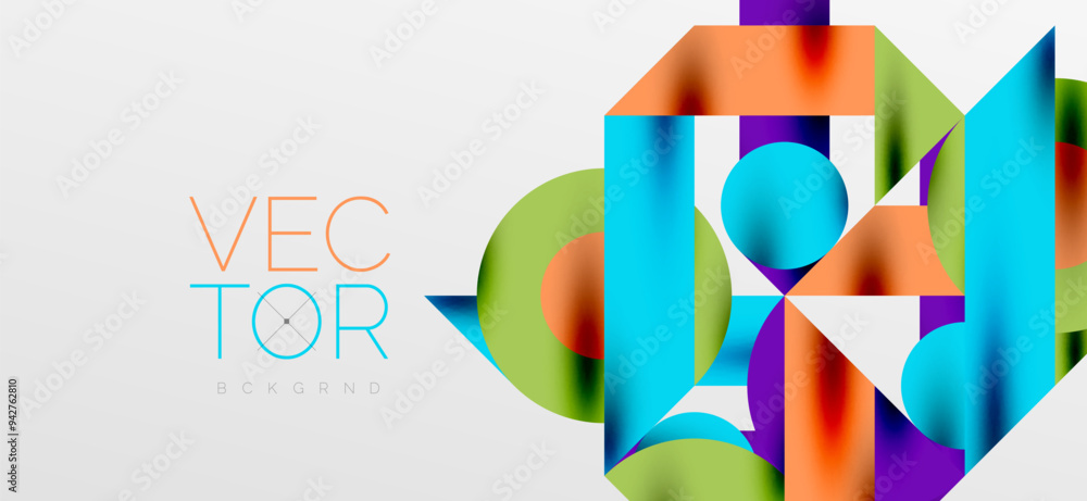 Circles and shadows. Colorful round elements with triangles, semi circles and other shapes. Vector Illustration For Wallpaper, Banner, Background, Card, Book Illustration, landing page Circles and shadows. Colorful round elements with triangles, semi circles and other shapes. Vector Illustration For Wallpaper, Banner, Background, Card, Book Illustration, landing page