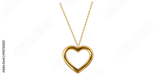 Heart Shape Gold Necklace Isolated On White Background, Trendy Fashion Jewelry Vector Illustration.	