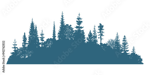Silhouette of a forest, isolated on white background	