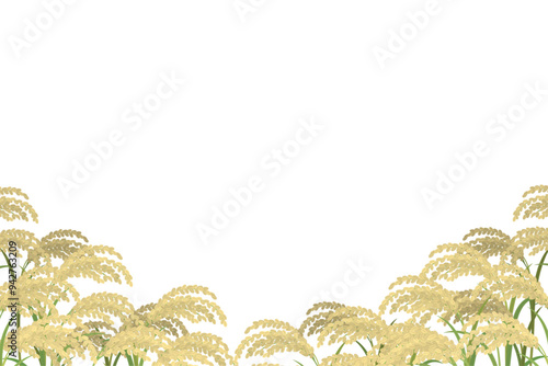 稲穂の風景 田んぼの水彩イラスト 米の背景