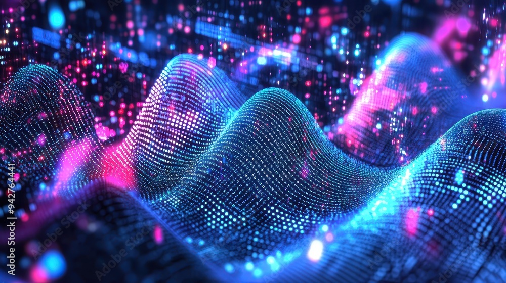 Futuristic Landscape of Glowing Particle Waves Futuristic Landscape of Glowing Particle Waves