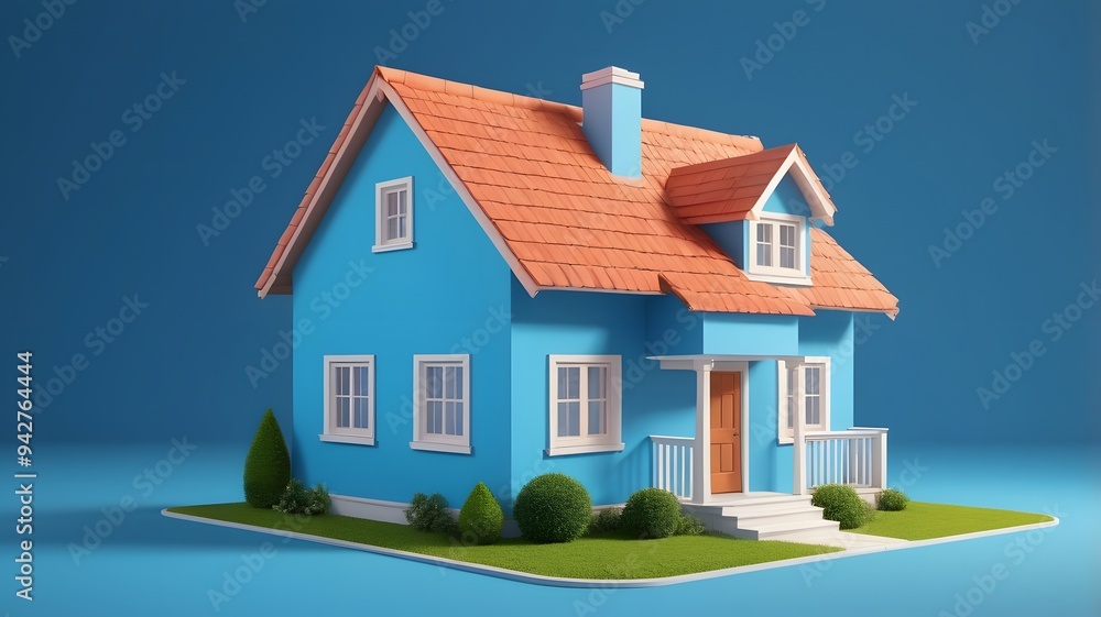 3D small house on blue background. 3D illustration 3D small house on blue background. 3D illustration