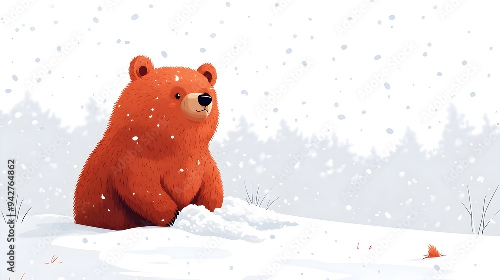 Adorable Bear Finding Refuge in Snowy Forest Landscape