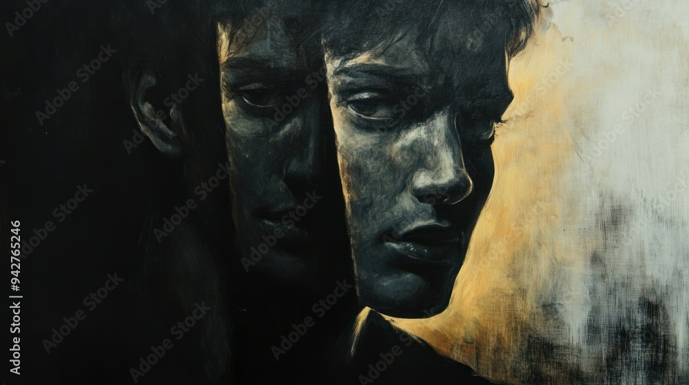 Abstract Painting of a Person's Face in Black and Gold Hues Abstract Painting of a Person's Face in Black and Gold Hues
