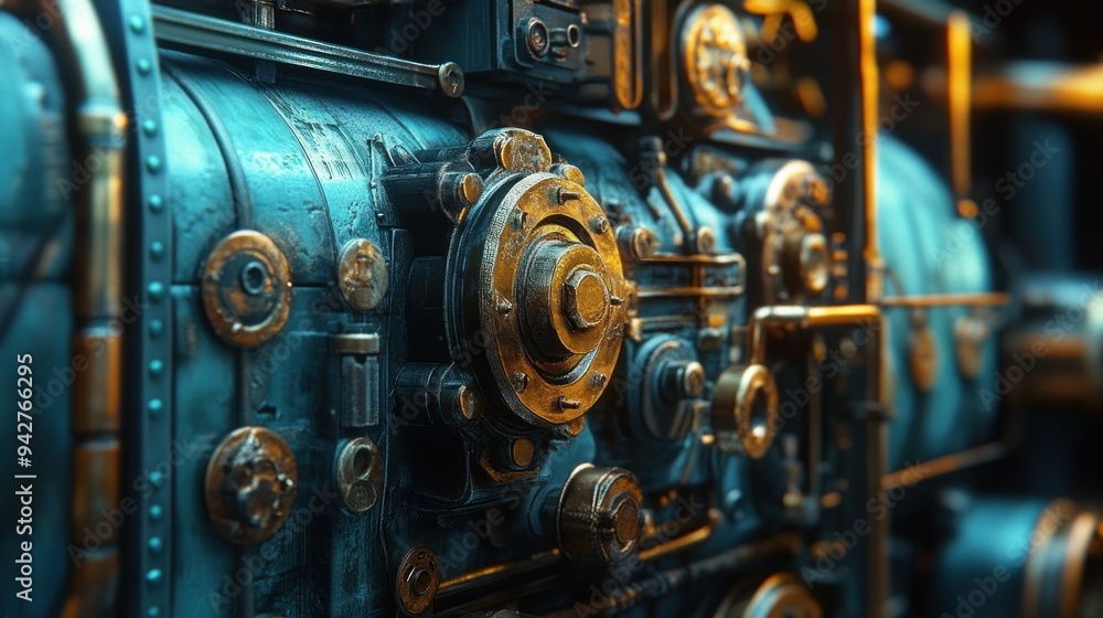 Close-up of a Steampunk Machine's Gearing and Mechanisms Close-up of a Steampunk Machine's Gearing and Mechanisms