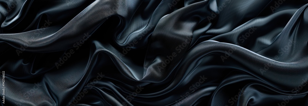 Abstract Black Satin Fabric