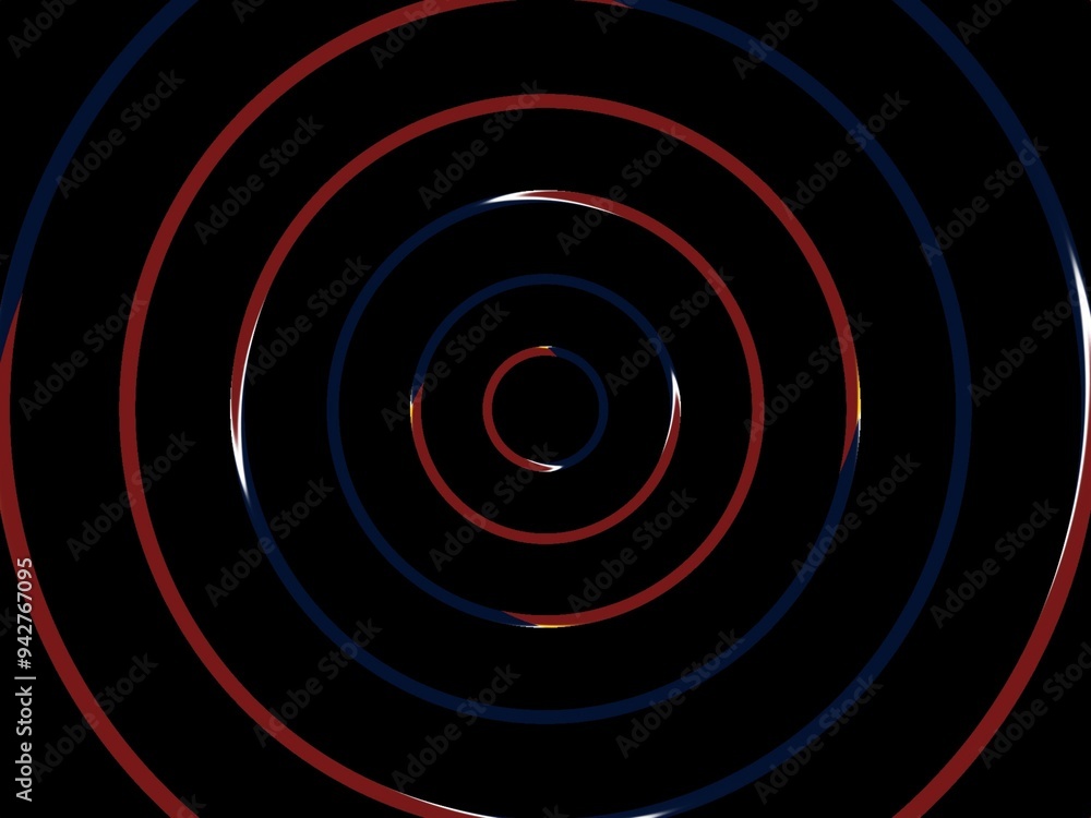 Fototapeta premium Abstract black background with concentric circles in red and blue