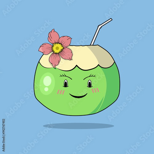 cute coconut character illustration isolated on blue background