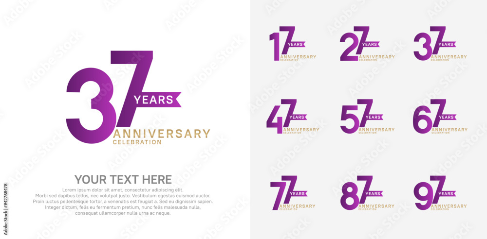 anniversary set, purple and golden color with ribbon for celebration event anniversary set, purple and golden color with ribbon for celebration event