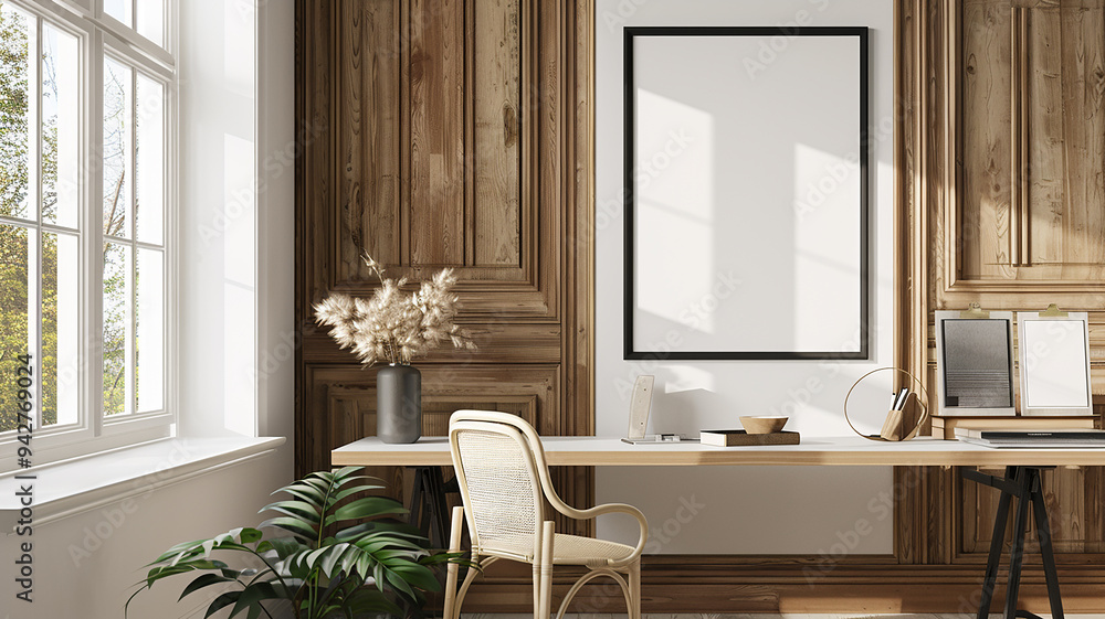 A photo of an empty black frame on the wall A photo of an empty black frame on the wall