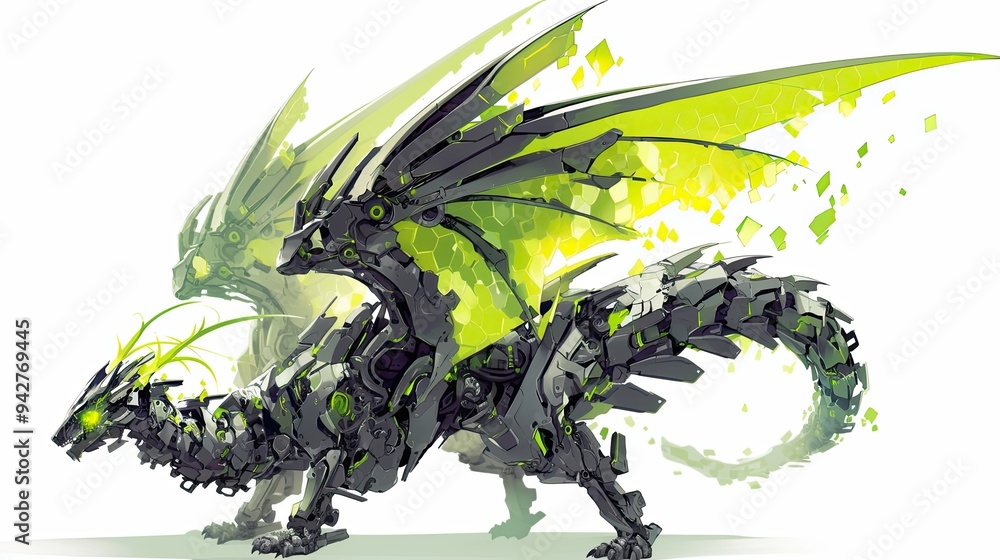 custom made wallpaper toronto digitalMechanical Dragon with Green and Grey Armor and Glowing Eyes