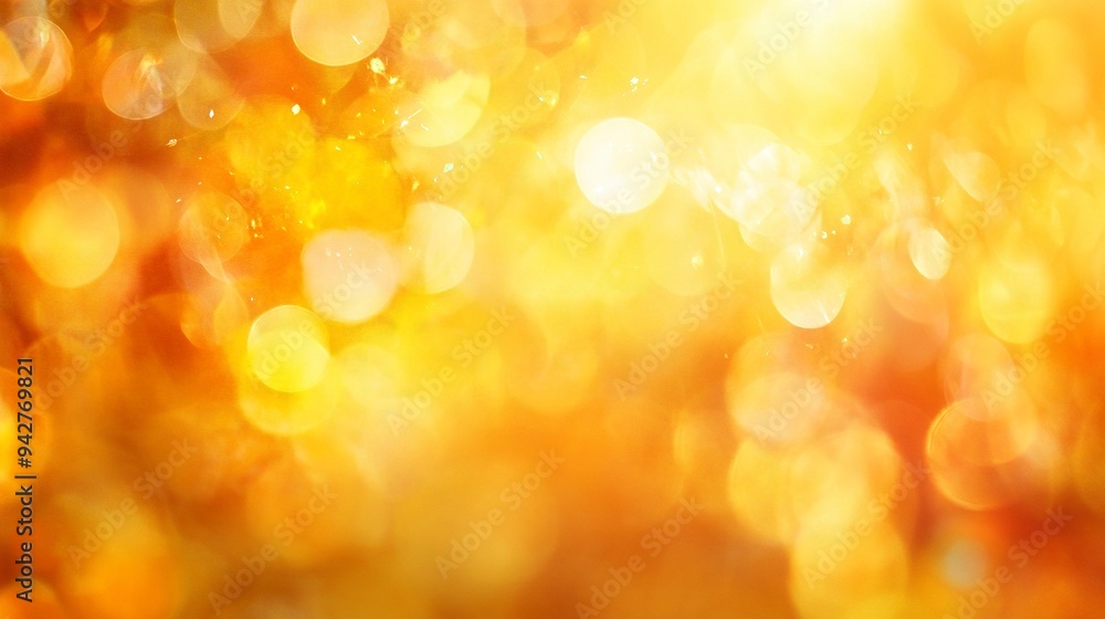 Fototapeta premium Soft Focus Autumn Colors Background, Abstract Yellow Orange Light Bokeh Effect, Warm Gradient Design Element for Seasonal Use, Blurred Fall Theme Wallpaper.