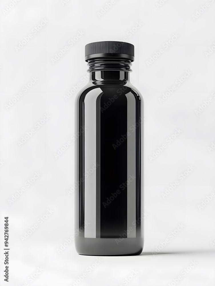 An elegant glossy plastic bottle mockup isolated on a white background, showcasing a premium design with a reflective surface and minimalistic style An elegant glossy plastic bottle mockup isolated on a white background, showcasing a premium design with a reflective surface and minimalistic style