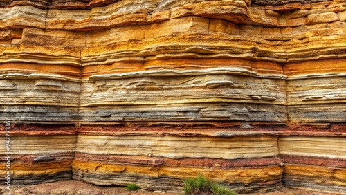 Sedimentary rock layers with sandstone, shale, and limestone