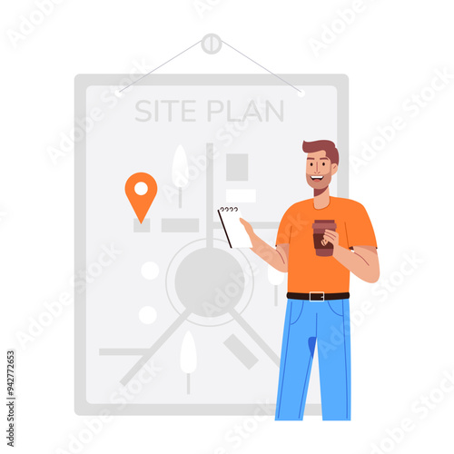 A character based flat illustration of site plan 

