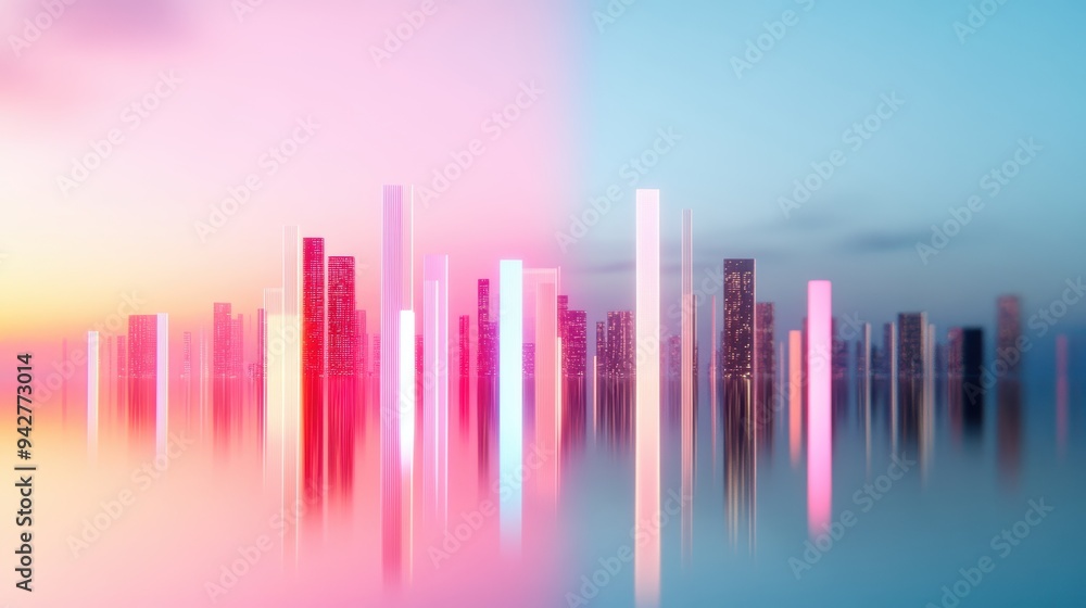 Abstract artwork depicting a futuristic cityscape, with towering structures and glowing lines. Abstract artwork depicting a futuristic cityscape, with towering structures and glowing lines.