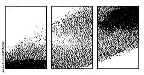 Set of 3 Abstract black and white pattern. For use in graphics. Minimalist illustration for printing on wall decorations
