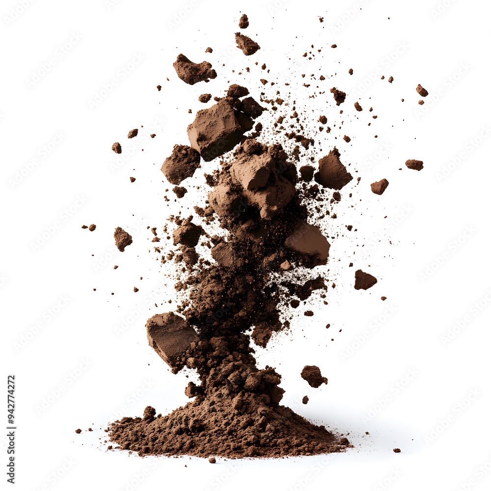 Dry soil explosion side view Isolated on white background Dry soil explosion side view Isolated on white background