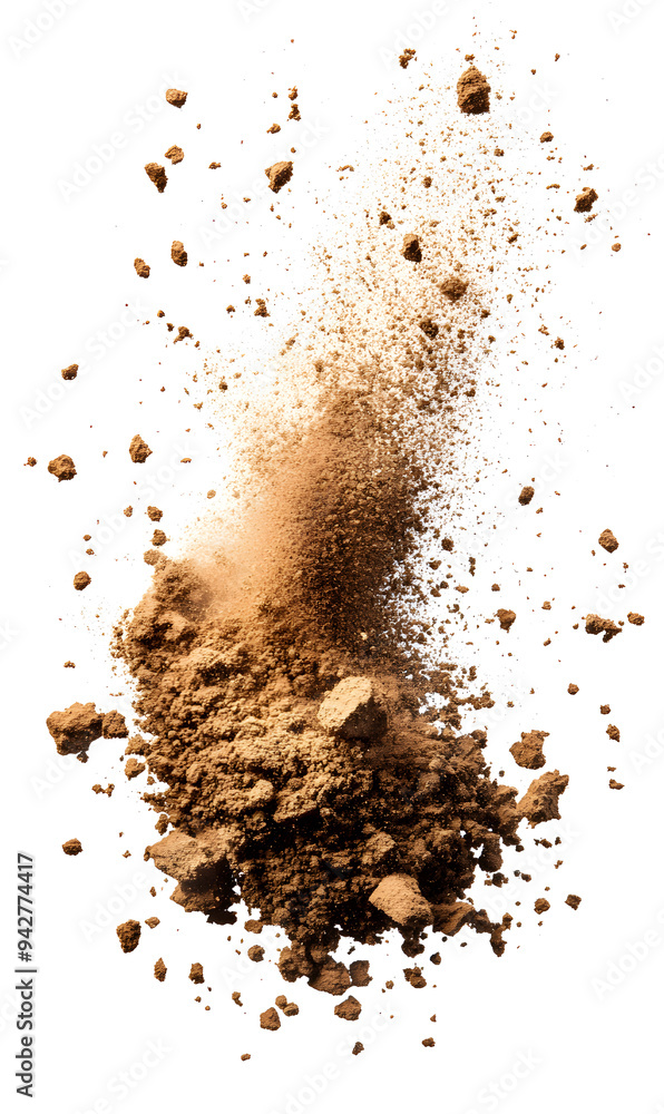 Dry soil explosion side view Isolated on white background Dry soil explosion side view Isolated on white background