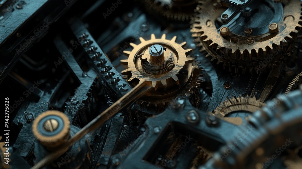 Close-up of Interlocking Gears in a Complex Machine Close-up of Interlocking Gears in a Complex Machine
