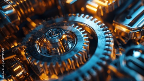 Close-up of Interlocking Gears in a Mechanical System photo