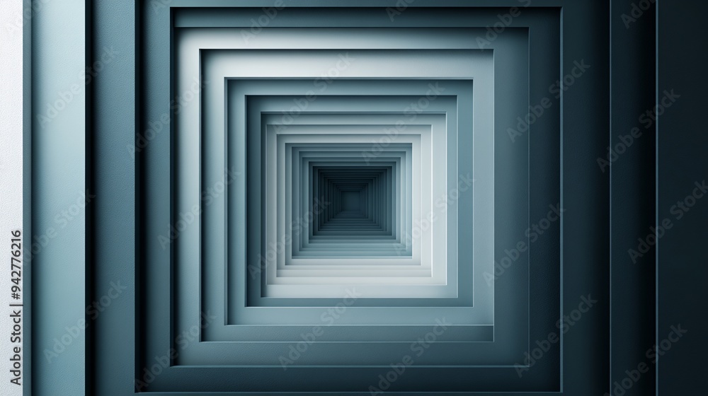 Abstract view of layered geometric shapes creating a depth illusion in cool tones. Abstract view of layered geometric shapes creating a depth illusion in cool tones.