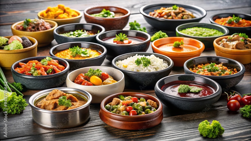 Fototapeta premium A table displaying an assortment of mouthwatering food bowls