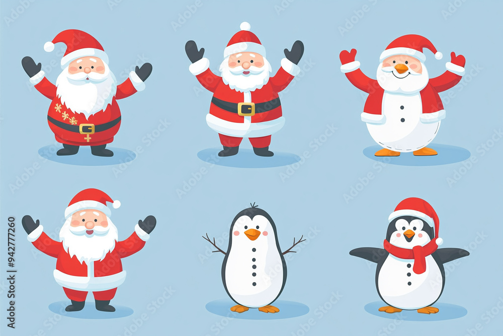 Santa claus, snow man and penguin christmas Santa claus, snow man and penguin christmas