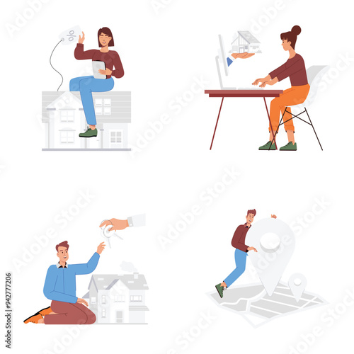Pack of Property Dealing Flat Illustrations 

