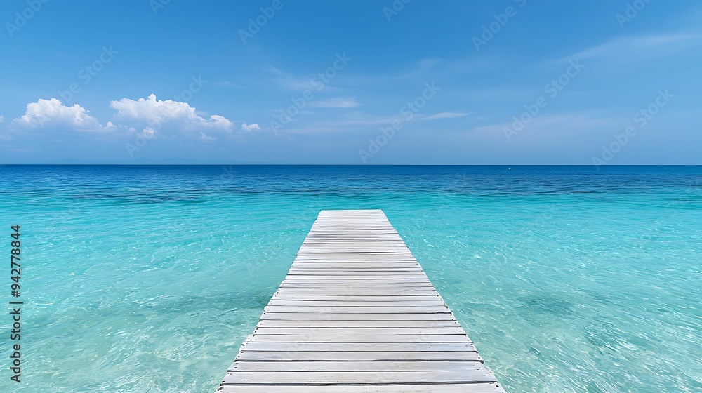 Obraz premium Serene Pier Overlooking Coastal Horizon - Copy Space Available for Text