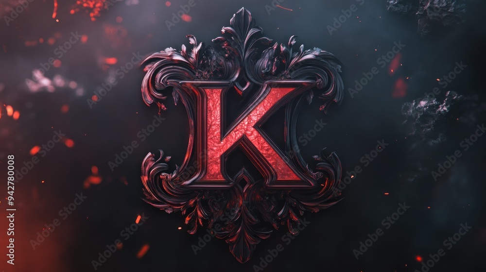 Ornate Letter K with Glowing Fire Ornate Letter K with Glowing Fire