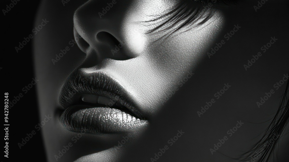 Close-up of a Woman's Face with Glitter on Her Lips Close-up of a Woman's Face with Glitter on Her Lips
