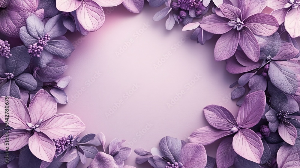 A delicate arrangement of lavender flowers framing a soft pink background. A delicate arrangement of lavender flowers framing a soft pink background.