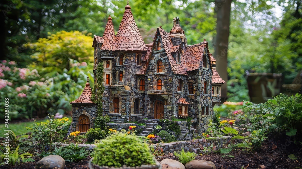 Enchanted Miniature Castle in a Lush Garden Enchanted Miniature Castle in a Lush Garden