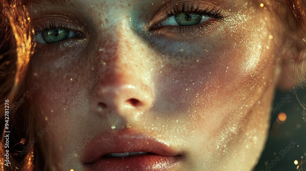 Close-up of a Woman's Face with Golden Glitter Close-up of a Woman's Face with Golden Glitter