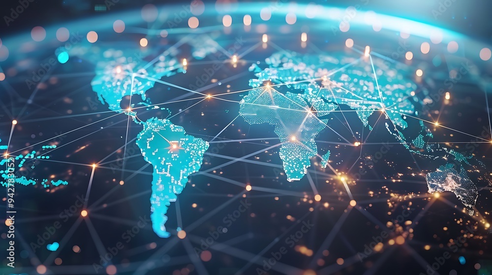 Global Network Connection World Map with Lines and Nodes Global Network Connection World Map with Lines and Nodes