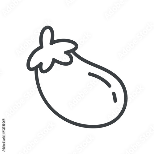 Cute eggplant icon. Hand drawn monochrome illustration of of an aubergine isolated on a white background. Vector 10 EPS.
