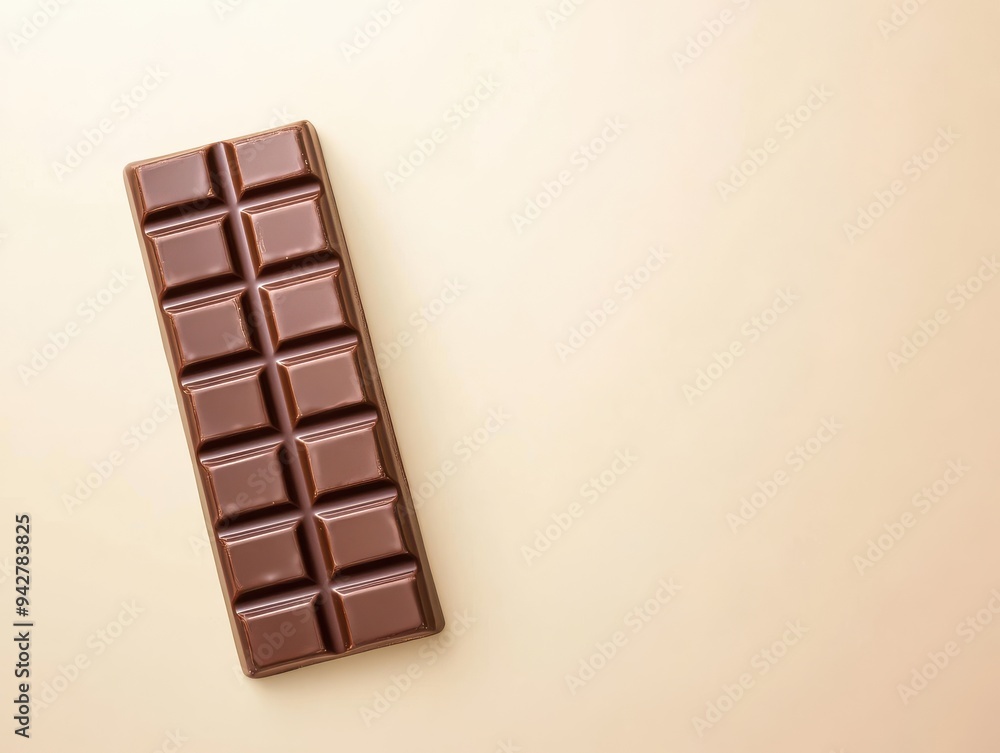 Obraz premium A delicious chocolate bar displayed on a soft beige background, perfect for showcasing indulgence and sweetness.