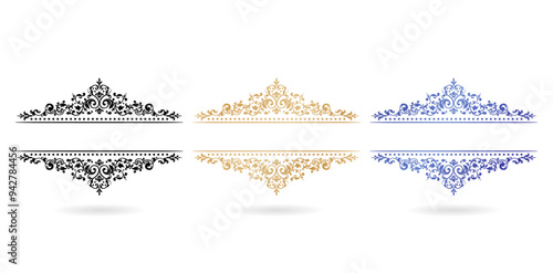 set of ornate frames for design template. Elegant element for design in Eastern style, place for text, Floral blue border. Lace illustration invitations and greeting cards, stationery design materials