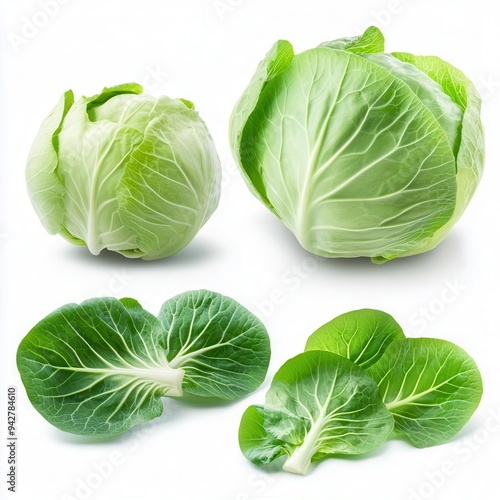 Fresh green cabbages isolated on white background. photo