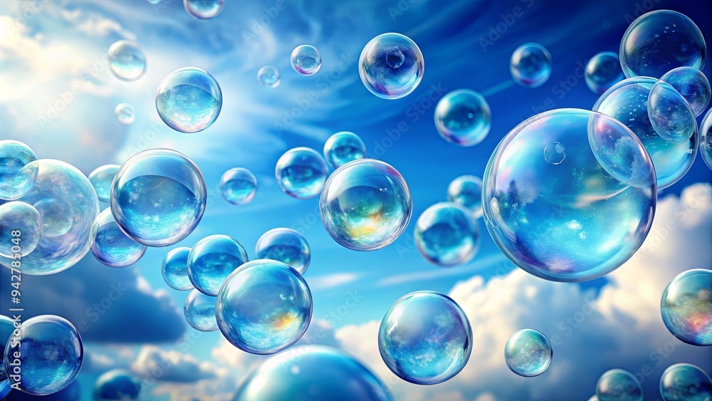 Ethereal blue soap bubbles floating in the air, symbolizing clean cosmetics and renewable energy spheres Ethereal blue soap bubbles floating in the air, symbolizing clean cosmetics and renewable energy spheres