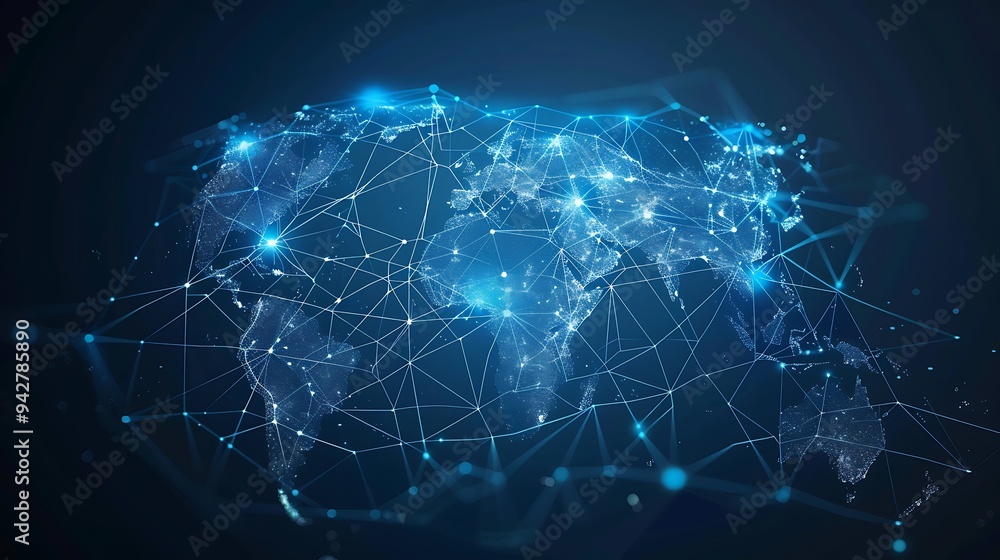 Global Network Connection Abstract Background with World Map Global Network Connection Abstract Background with World Map