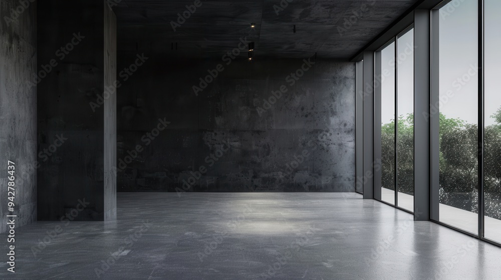 Obraz premium Modern Minimalist Empty Room with Large Windows