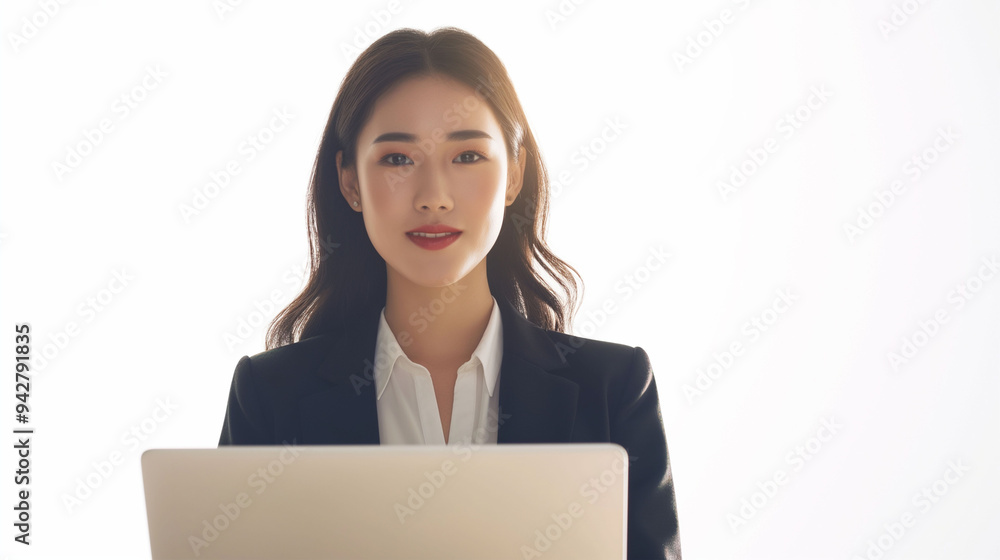 Asian businesswoman using laptop . Copy space. Asian businesswoman using laptop . Copy space.