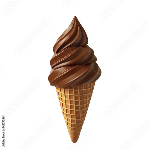3d rendering icon chocolate ice cream cone illustration PNG. cartoon minimal style on transparent isolated background.