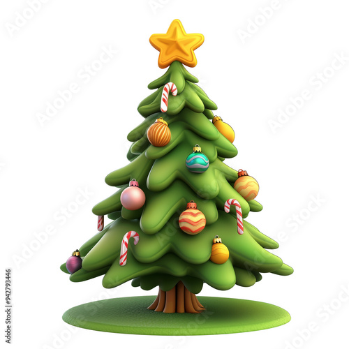 3d rendering icon Christmas tree illustration PNG. cartoon minimal style on transparent isolated background.
