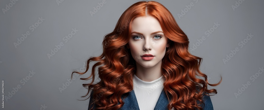 Beauty redhead girl with long and shiny wavy red hair . Beautiful woman model with curly hairstyle . Beauty redhead girl with long and shiny wavy red hair . Beautiful woman model with curly hairstyle .