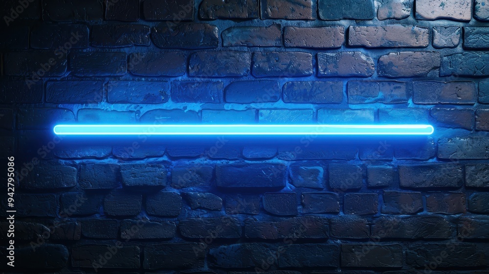 Blue Neon Light on a Brick Wall Blue Neon Light on a Brick Wall
